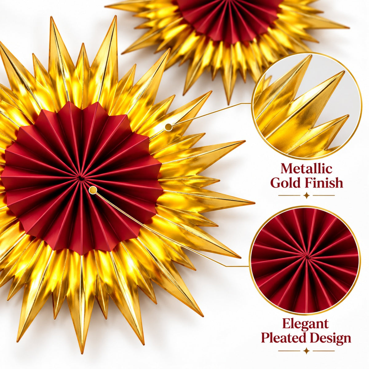 Red & Golden Paper Fan Decorations – Pack of 6 | Festive Hanging Wall Decor for Diwali, Weddings, Birthday Parties & Celebrations
