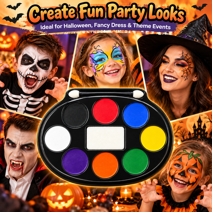 Halloween Face Paint Makeup Tray – 8 Colours | Face Painting Palette for Fancy Dress, Costume Parties & Theatrical Makeup
