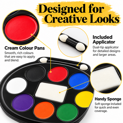 Halloween Face Paint Makeup Tray – 8 Colours | Face Painting Palette for Fancy Dress, Costume Parties & Theatrical Makeup