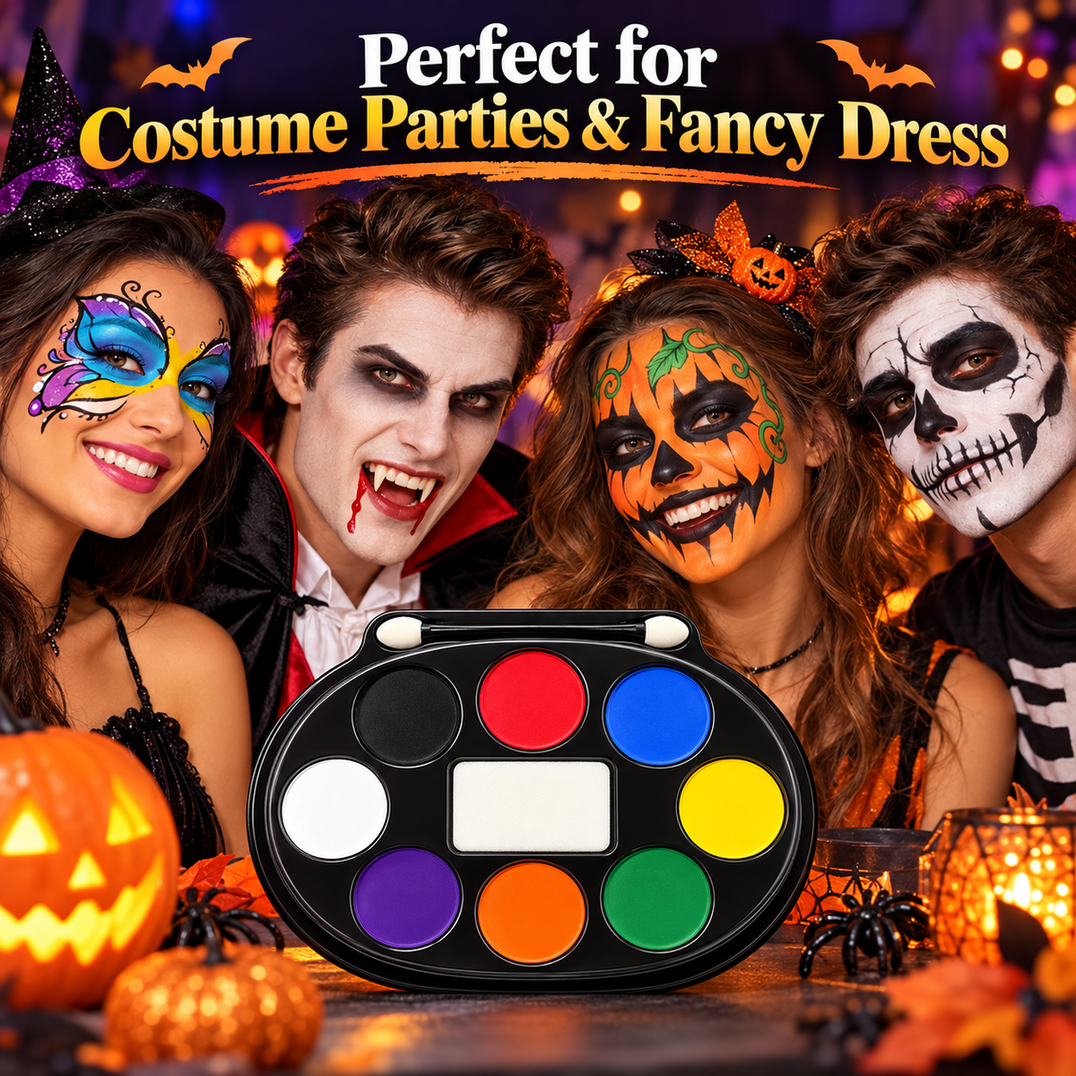 Halloween Face Paint Makeup Tray – 8 Colours | Face Painting Palette for Fancy Dress, Costume Parties & Theatrical Makeup