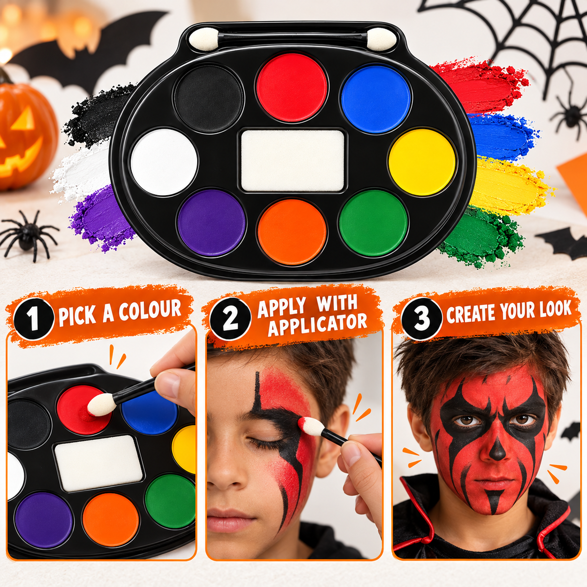 Halloween Face Paint Makeup Tray – 8 Colours | Face Painting Palette for Fancy Dress, Costume Parties & Theatrical Makeup