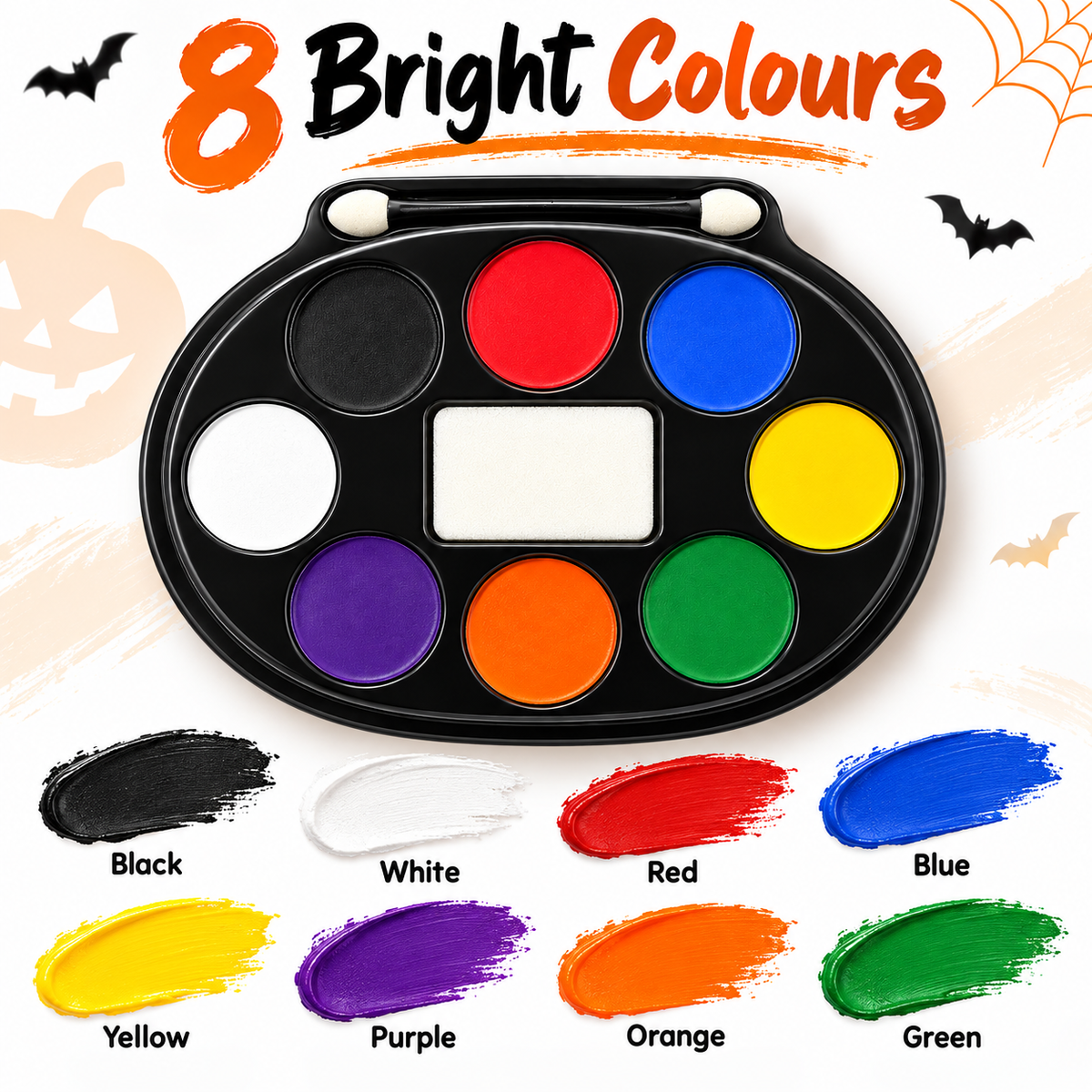 Halloween Face Paint Makeup Tray – 8 Colours | Face Painting Palette for Fancy Dress, Costume Parties & Theatrical Makeup