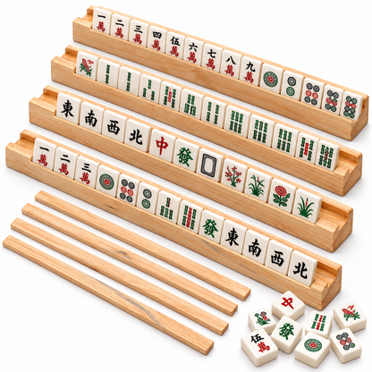 Pine Wood Mahjong Racks – Set of 4 | 20 Inch Wooden Tile Holders for Mahjong Game, Tabletop Games & Game Nights