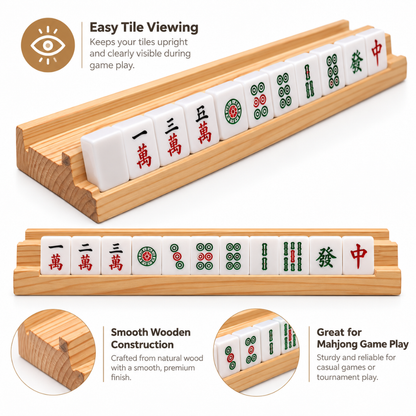 Pine Wood Mahjong Racks – Set of 4 | 20 Inch Wooden Tile Holders for Mahjong Game, Tabletop Games & Game Nights