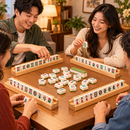 Pine Wood Mahjong Racks – Set of 4 | 20 Inch Wooden Tile Holders for Mahjong Game, Tabletop Games & Game Nights