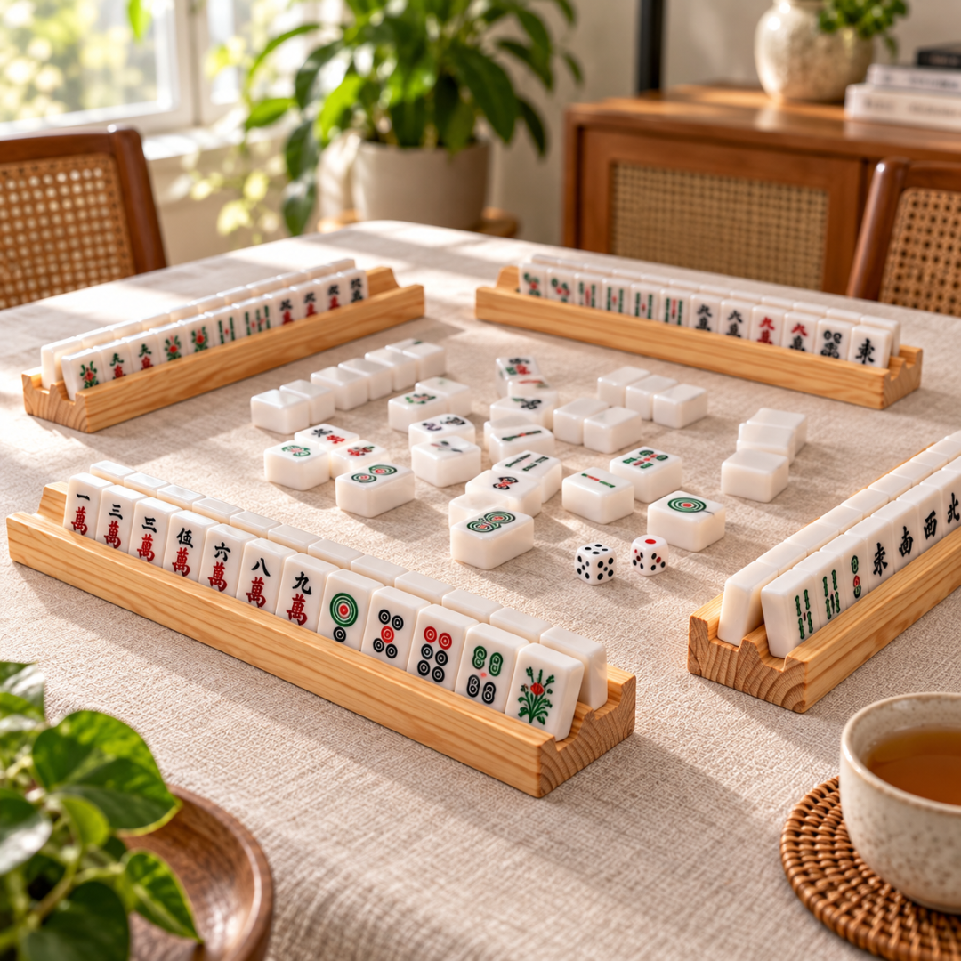 Pine Wood Mahjong Racks – Set of 4 | 20 Inch Wooden Tile Holders for Mahjong Game, Tabletop Games & Game Nights
