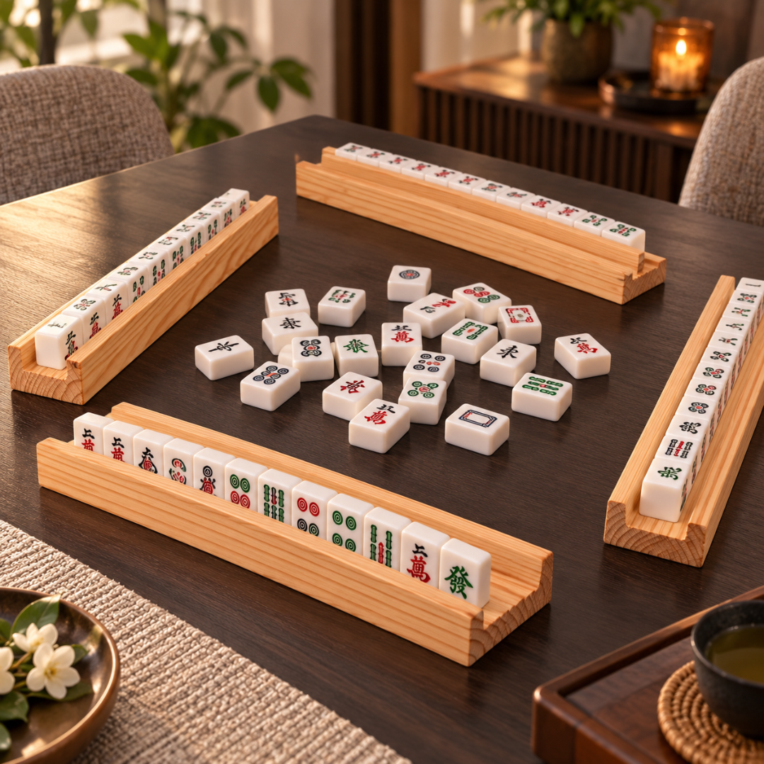 Pine Wood Mahjong Racks – Set of 4 | 20 Inch Wooden Tile Holders for Mahjong Game, Tabletop Games & Game Nights