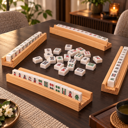 Pine Wood Mahjong Racks – Set of 4 | 20 Inch Wooden Tile Holders for Mahjong Game, Tabletop Games & Game Nights
