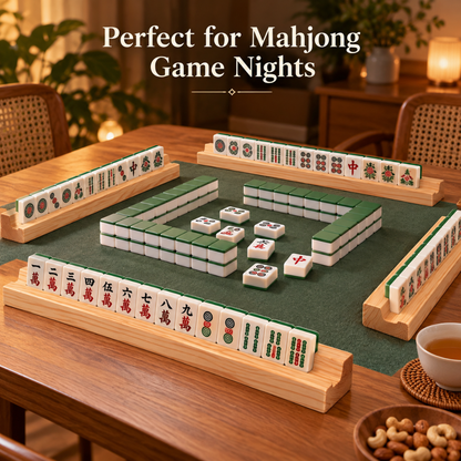 Pine Wood Mahjong Racks – Set of 4 | 20 Inch Wooden Tile Holders for Mahjong Game, Tabletop Games & Game Nights