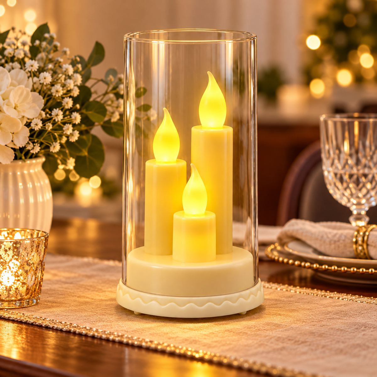 LED Acrylic 3-in-1 Pencil Candle Stand | Decorative LED Candle Holder for Diwali, Home Decor, Weddings & Festive Celebrations