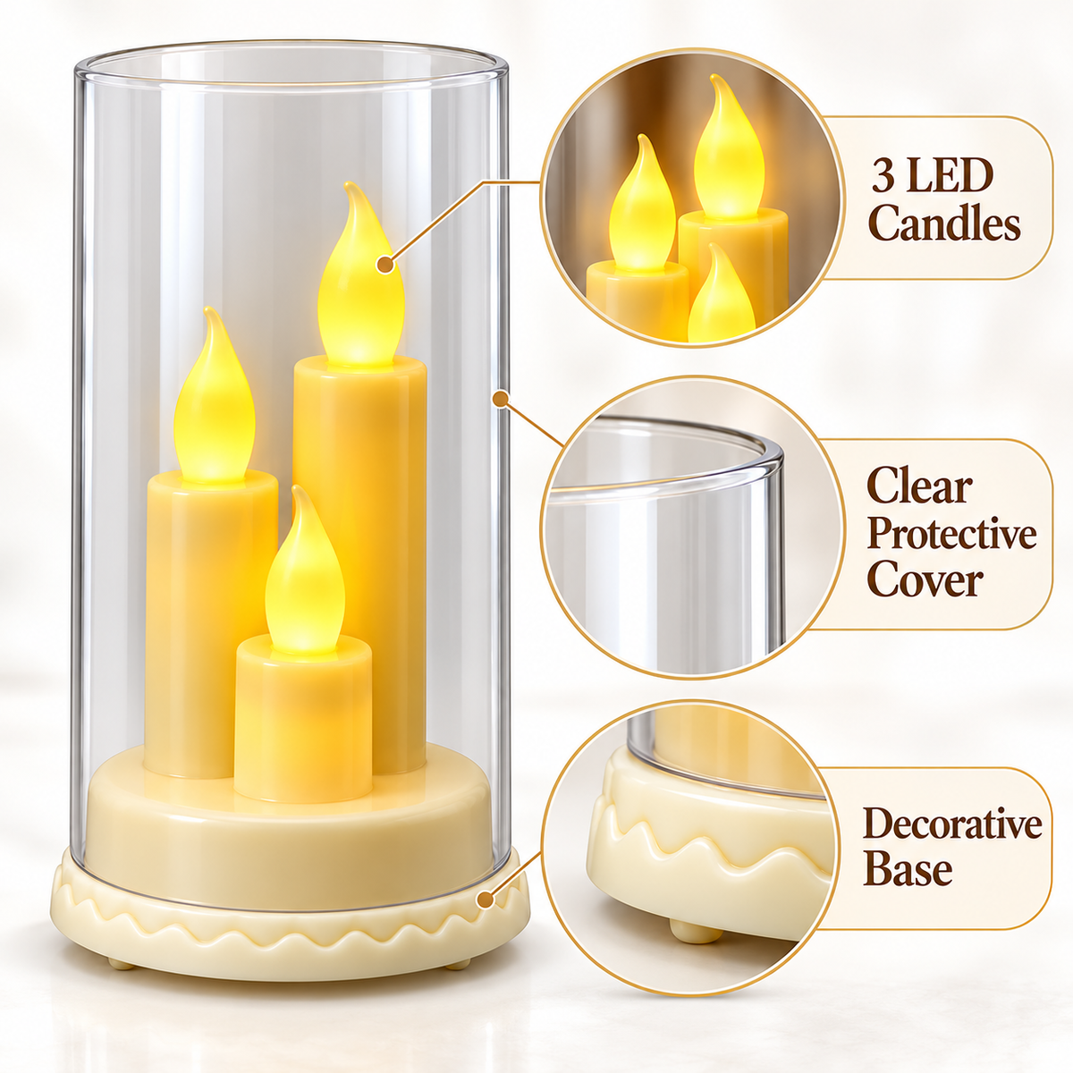 LED Acrylic 3-in-1 Pencil Candle Stand | Decorative LED Candle Holder for Diwali, Home Decor, Weddings & Festive Celebrations