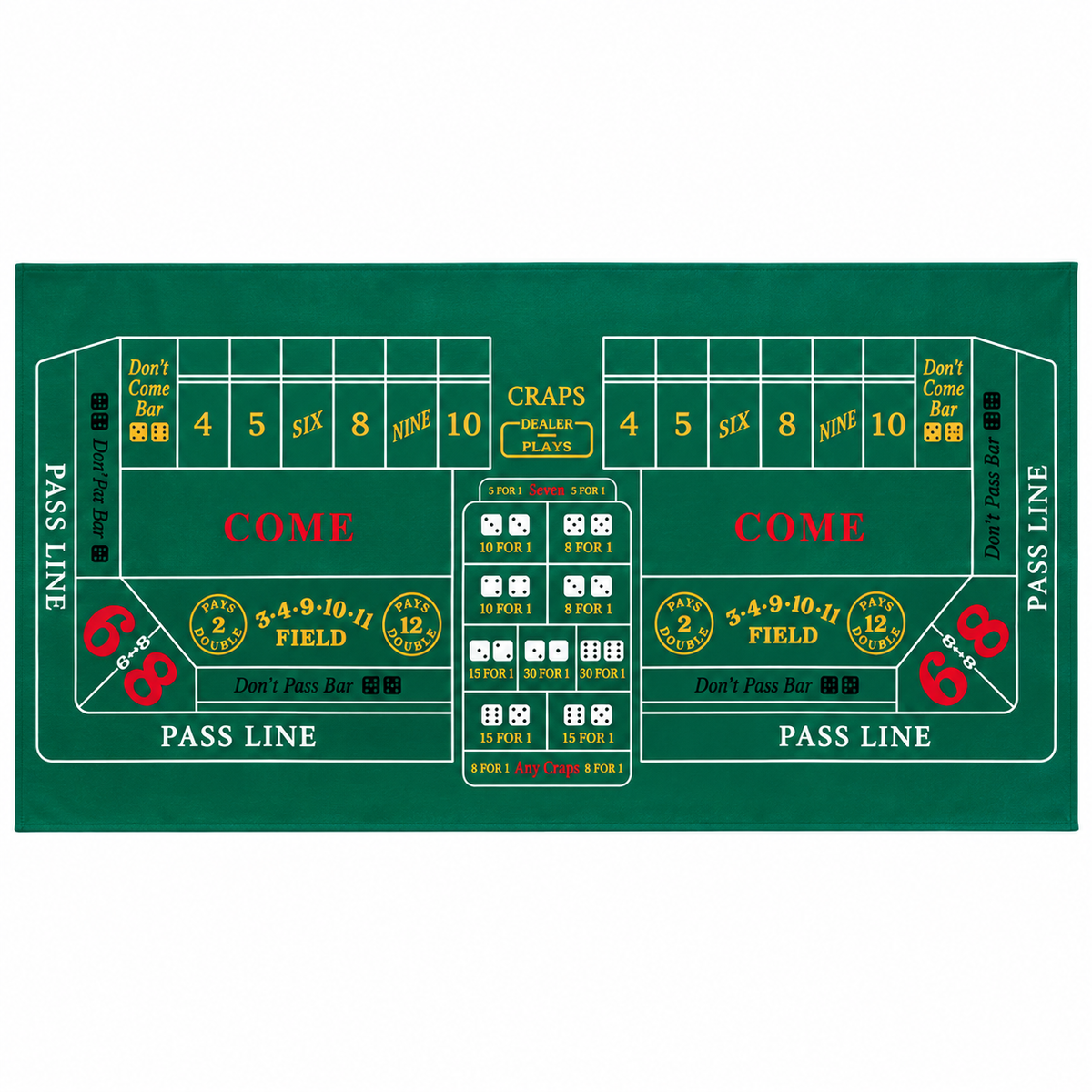 Craps Casino Dice Game Felt Layout – 6 FT | Casino Table Game Mat for Casino Night Parties, Game Nights & Theme Events