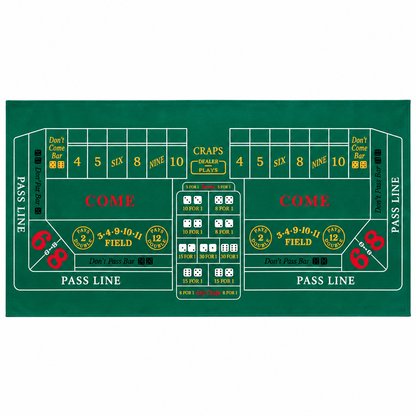 Craps Casino Dice Game Felt Layout – 6 FT | Casino Table Game Mat for Casino Night Parties, Game Nights & Theme Events