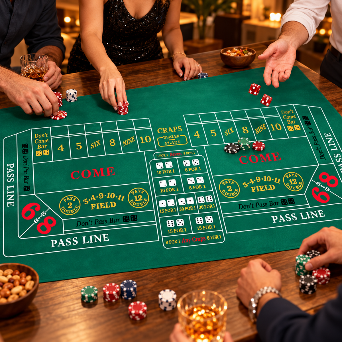 Craps Casino Dice Game Felt Layout – 6 FT | Casino Table Game Mat for Casino Night Parties, Game Nights & Theme Events