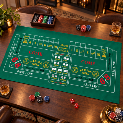 Craps Casino Dice Game Felt Layout – 6 FT | Casino Table Game Mat for Casino Night Parties, Game Nights & Theme Events