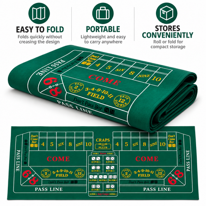 Craps Casino Dice Game Felt Layout – 6 FT | Casino Table Game Mat for Casino Night Parties, Game Nights & Theme Events