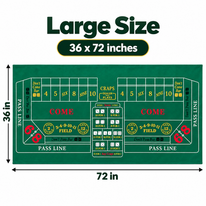 Craps Casino Dice Game Felt Layout – 6 FT | Casino Table Game Mat for Casino Night Parties, Game Nights & Theme Events