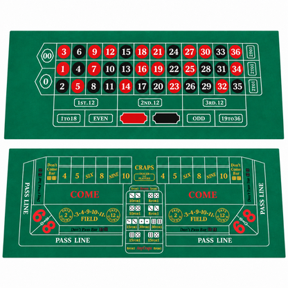 Craps Casino Dice & Roulette 2-in-1 Felt Game – 6 FT | Casino Table Game Mat for Casino Night Parties, Game Nights & Theme Events