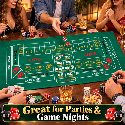 Craps Casino Dice & Roulette 2-in-1 Felt Game – 6 FT | Casino Table Game Mat for Casino Night Parties, Game Nights & Theme Events
