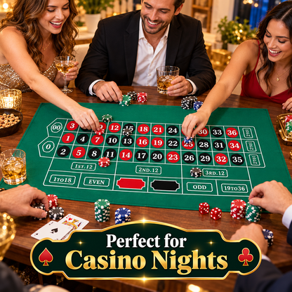 Craps Casino Dice & Roulette 2-in-1 Felt Game – 6 FT | Casino Table Game Mat for Casino Night Parties, Game Nights & Theme Events