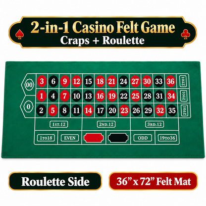 Craps Casino Dice & Roulette 2-in-1 Felt Game – 6 FT | Casino Table Game Mat for Casino Night Parties, Game Nights & Theme Events