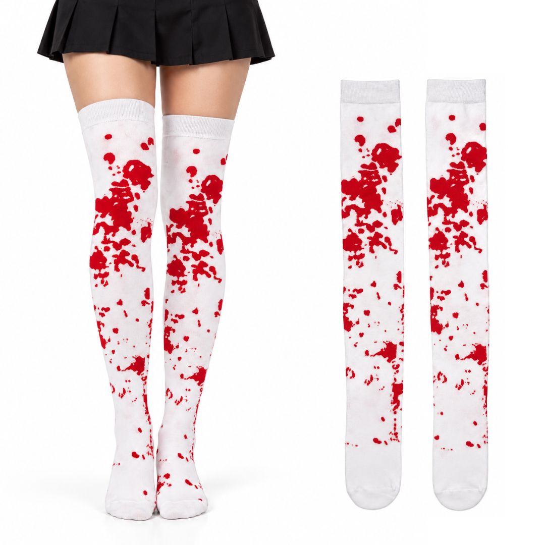Bloody Red & White Halloween Leggings | Horror Fancy Dress Legwear for Zombie Costumes, Scary Theme Parties & Costume Events