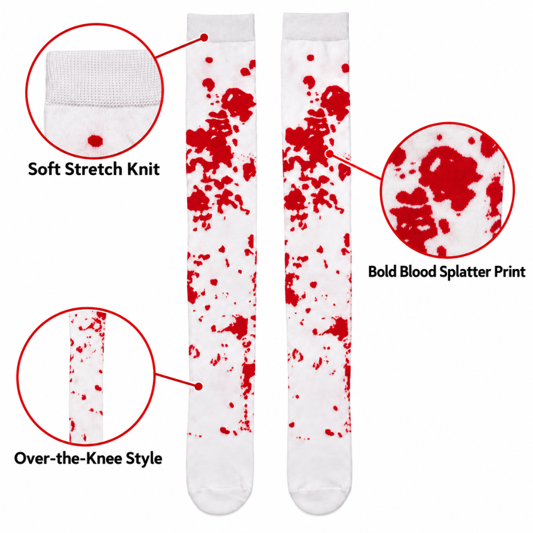 Bloody Red & White Halloween Leggings | Horror Fancy Dress Legwear for Zombie Costumes, Scary Theme Parties & Costume Events