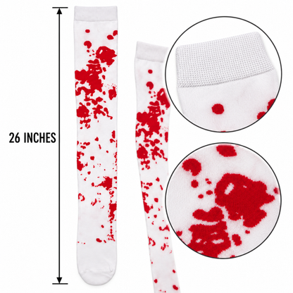 Bloody Red & White Halloween Leggings | Horror Fancy Dress Legwear for Zombie Costumes, Scary Theme Parties & Costume Events