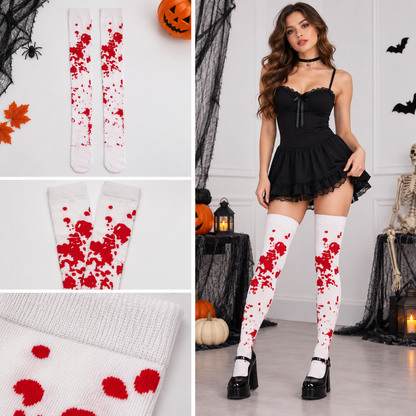 Bloody Red & White Halloween Leggings | Horror Fancy Dress Legwear for Zombie Costumes, Scary Theme Parties & Costume Events