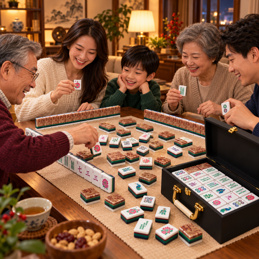 "Premium Acrylic Mahjong Tiles with Wooden Finish – 36mm, 4-Layer, 160 Tiles with Storage Box | Luxury Mahjong Game Set for Family Game Nights & Gifting "