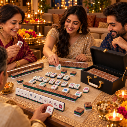 "Premium Acrylic Mahjong Tiles with Wooden Finish – 36mm, 4-Layer, 160 Tiles with Storage Box | Luxury Mahjong Game Set for Family Game Nights & Gifting "
