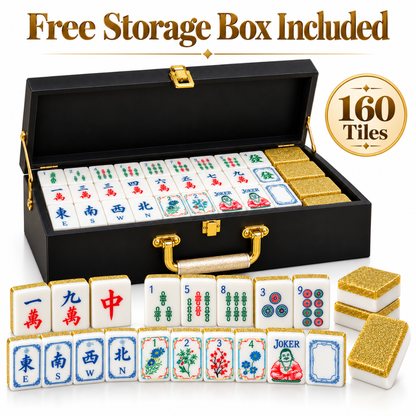 Premium Acrylic Golden Finish Mahjong Tiles – 38mm, 160 Tiles | Luxury Mahjong Game Set for Family Game Nights, Diwali & Festive Gifting