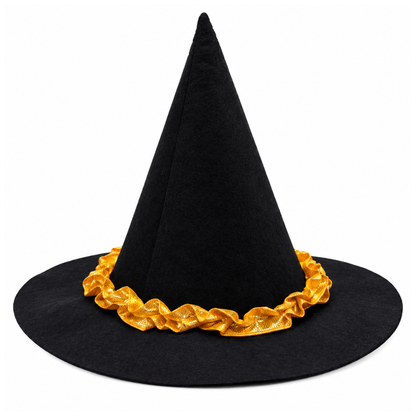 Halloween Witch Hat with Orange Lace | Classic Pointed Witch Costume Hat for Halloween Parties, Cosplay & Fancy Dress