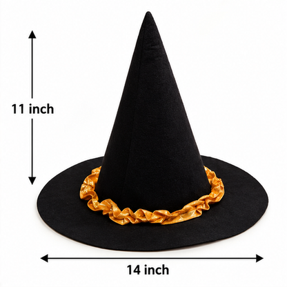 Halloween Witch Hat with Orange Lace | Classic Pointed Witch Costume Hat for Halloween Parties, Cosplay & Fancy Dress