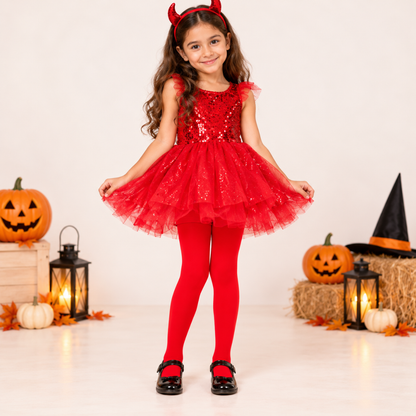 Red Leggings for Kids – Size M | Solid Red Fancy Dress Leggings for Halloween, Dance Performances, School Events & Costume Parties