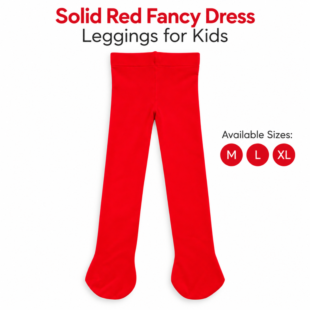 Red Leggings for Kids – Size M | Solid Red Fancy Dress Leggings for Halloween, Dance Performances, School Events & Costume Parties