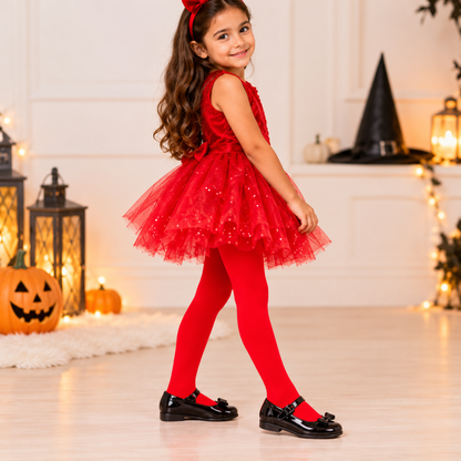 Red Leggings for Kids – Size M | Solid Red Fancy Dress Leggings for Halloween, Dance Performances, School Events & Costume Parties