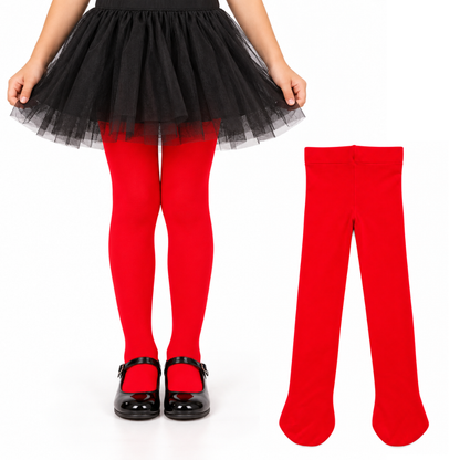 Red Leggings for Kids – Size L | Solid Red Fancy Dress Legwear for Halloween Costumes, School Performances & Theme Parties