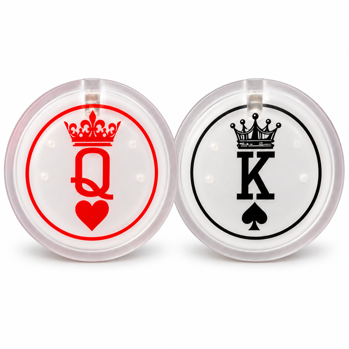 Casino King & Queen Light Up Buttons – Pack of 2 | LED Casino Party Badges for Couples, Casino Night, Fancy Dress & Theme Parties
