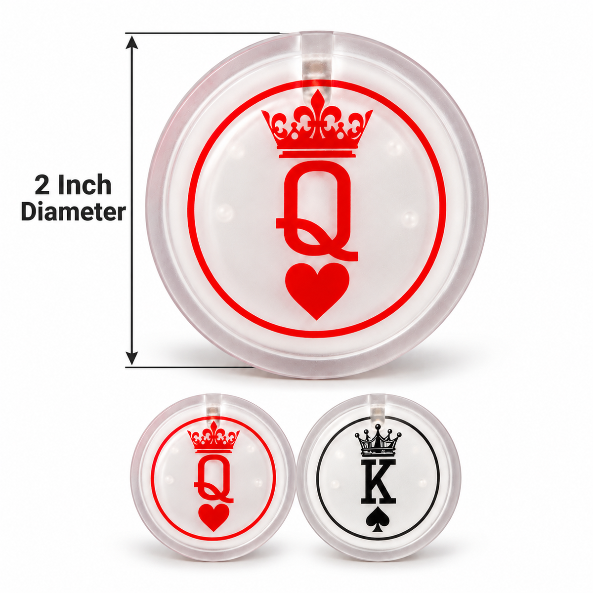 Casino King & Queen Light Up Buttons – Pack of 2 | LED Casino Party Badges for Couples, Casino Night, Fancy Dress & Theme Parties