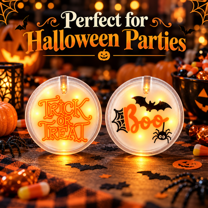 Halloween Boo & Trick or Treat Light Up Buttons – Pack of 2 | LED Halloween Party Badges for Kids & Adults, Fancy Dress & Spooky Theme Parties