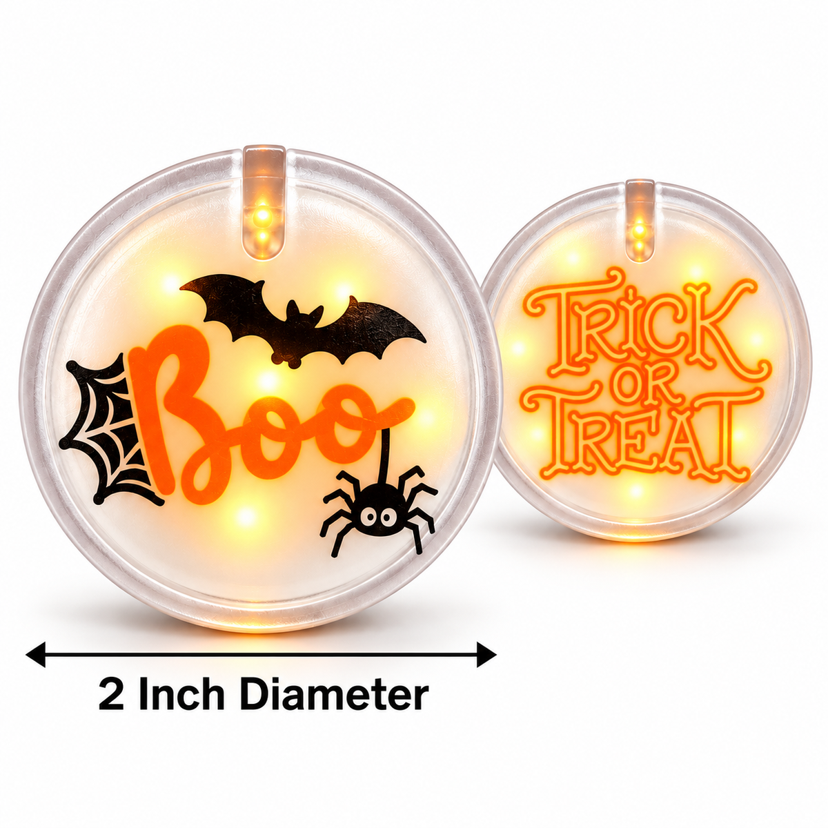 Halloween Boo & Trick or Treat Light Up Buttons – Pack of 2 | LED Halloween Party Badges for Kids & Adults, Fancy Dress & Spooky Theme Parties