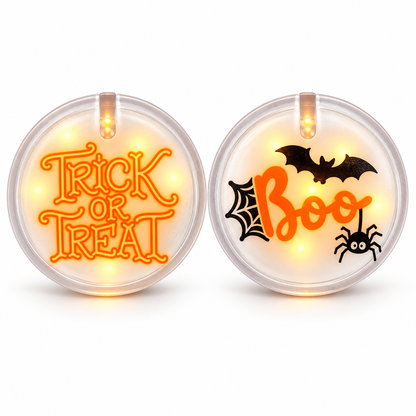 Halloween Boo & Trick or Treat Light Up Buttons – Pack of 2 | LED Halloween Party Badges for Kids & Adults, Fancy Dress & Spooky Theme Parties