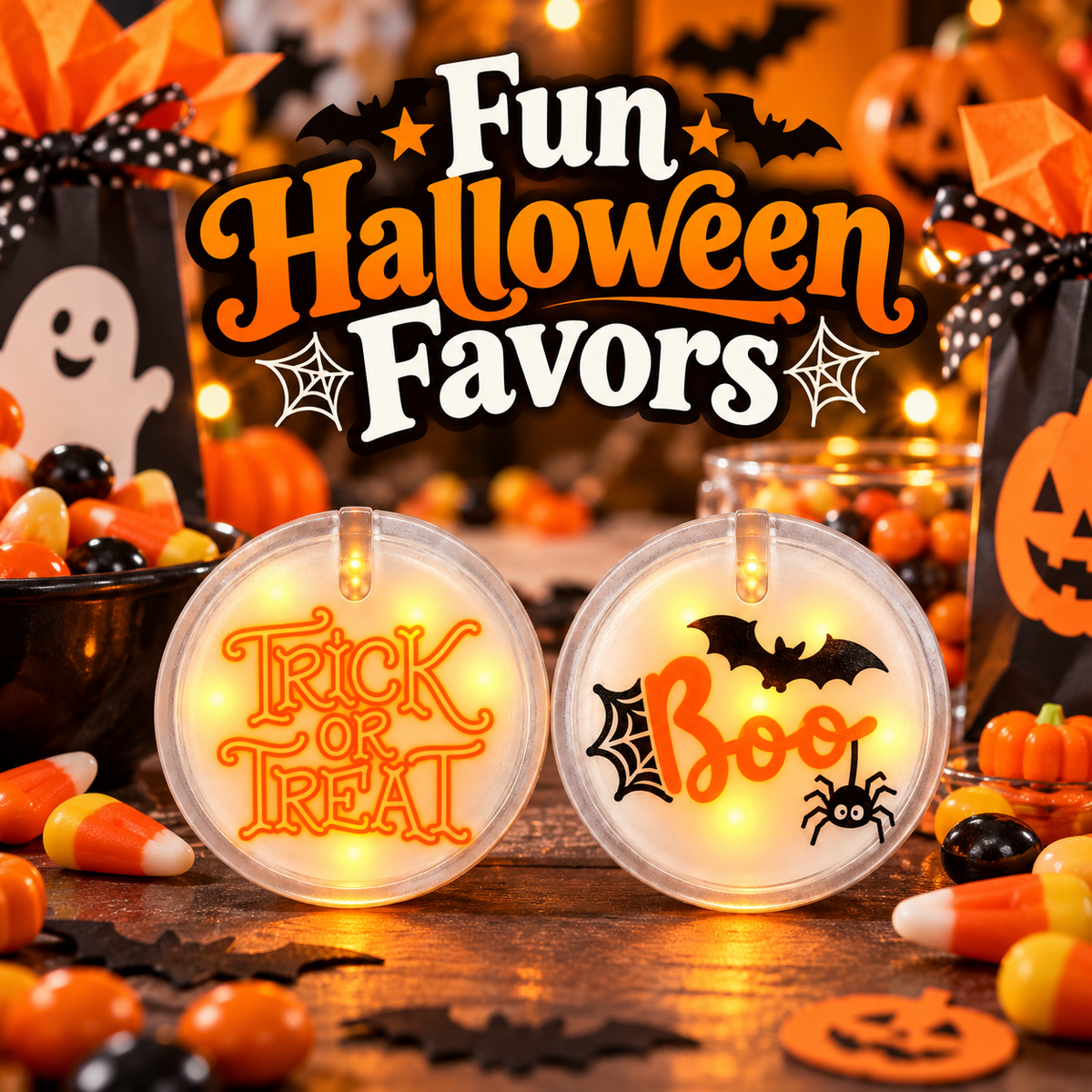 Halloween Boo & Trick or Treat Light Up Buttons – Pack of 2 | LED Halloween Party Badges for Kids & Adults, Fancy Dress & Spooky Theme Parties