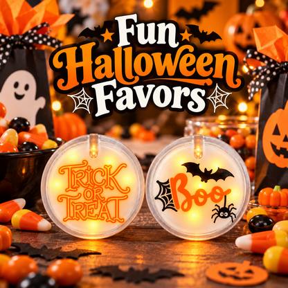 Halloween Boo & Trick or Treat Light Up Buttons – Pack of 2 | LED Halloween Party Badges for Kids & Adults, Fancy Dress & Spooky Theme Parties