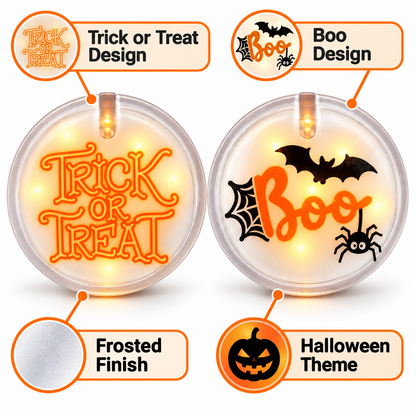 Halloween Boo & Trick or Treat Light Up Buttons – Pack of 2 | LED Halloween Party Badges for Kids & Adults, Fancy Dress & Spooky Theme Parties