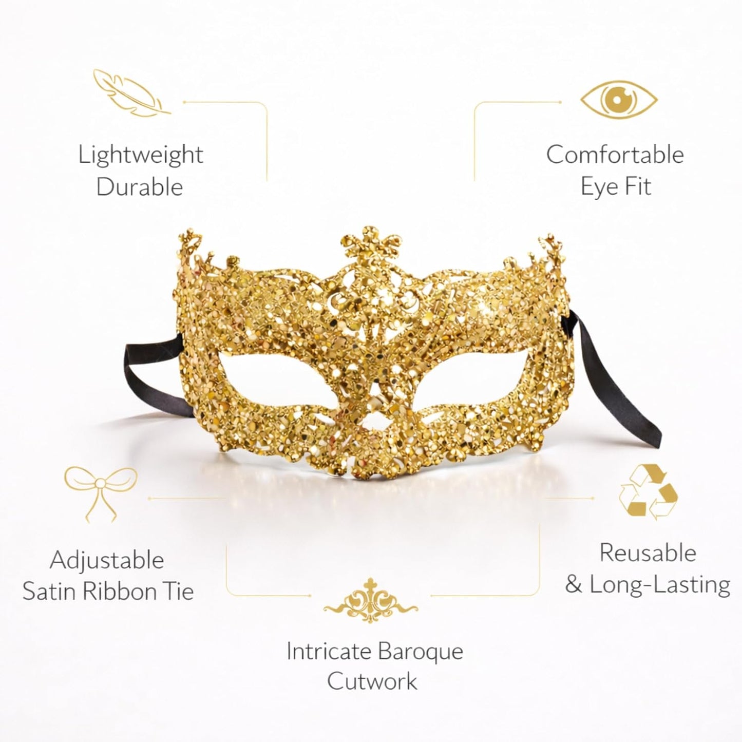 Glitter Fashion Eye Mask Gold - 1PC - Wanna Party - packaging