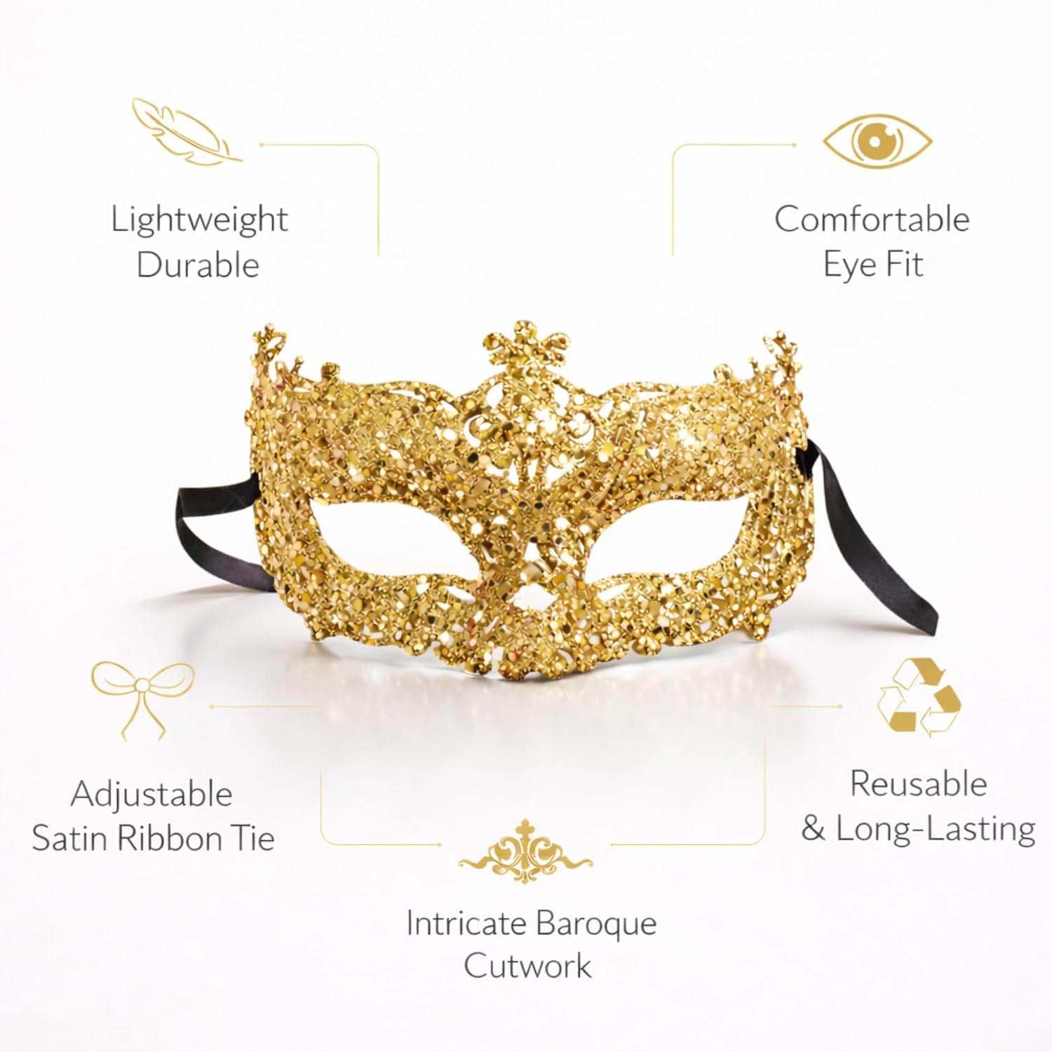 Glitter Fashion Eye Mask Gold - 1PC - Wanna Party - packaging
