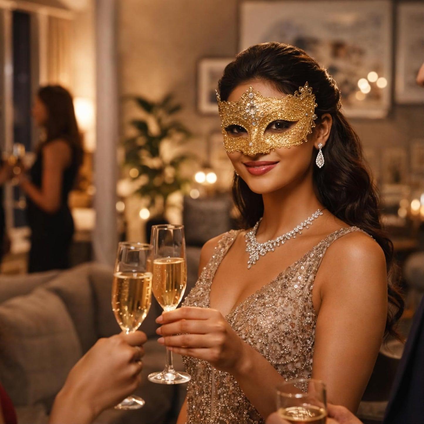 Glitter Fashion Eye Mask Gold - 1PC - Wanna Party - alternate view