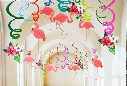 Flamingo Swirl Decoration for Hanging Decor - 12Pc